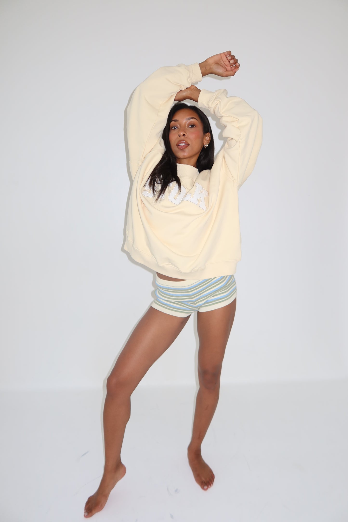 Butter Yellow Mockneck Varisty Hoodie