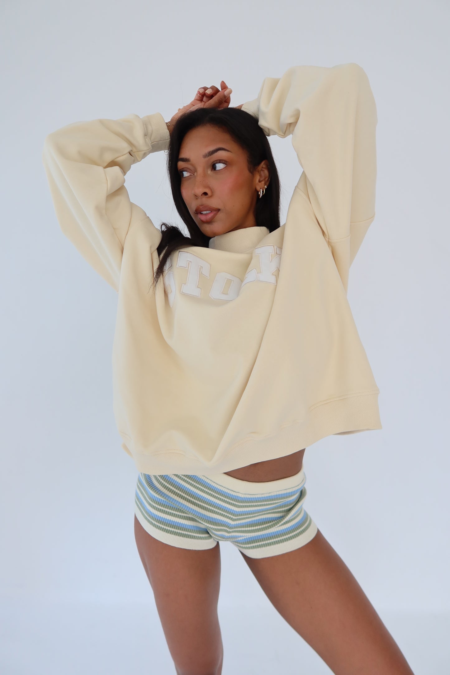 Butter Yellow Mockneck Varisty Hoodie